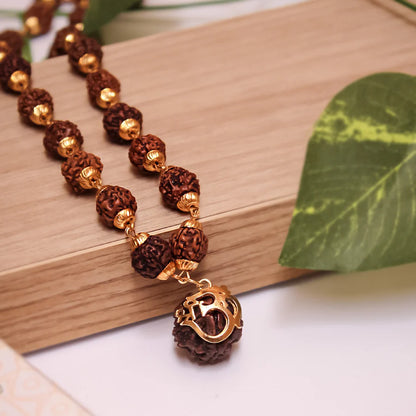 Rudraksha Necklace Om Shree Design Gold Plated